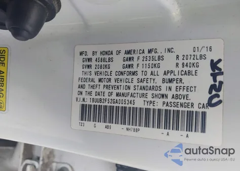 2016 Acura Tlx V6 Tech from USA, damaged, VIN 19UUB2F52GA005345